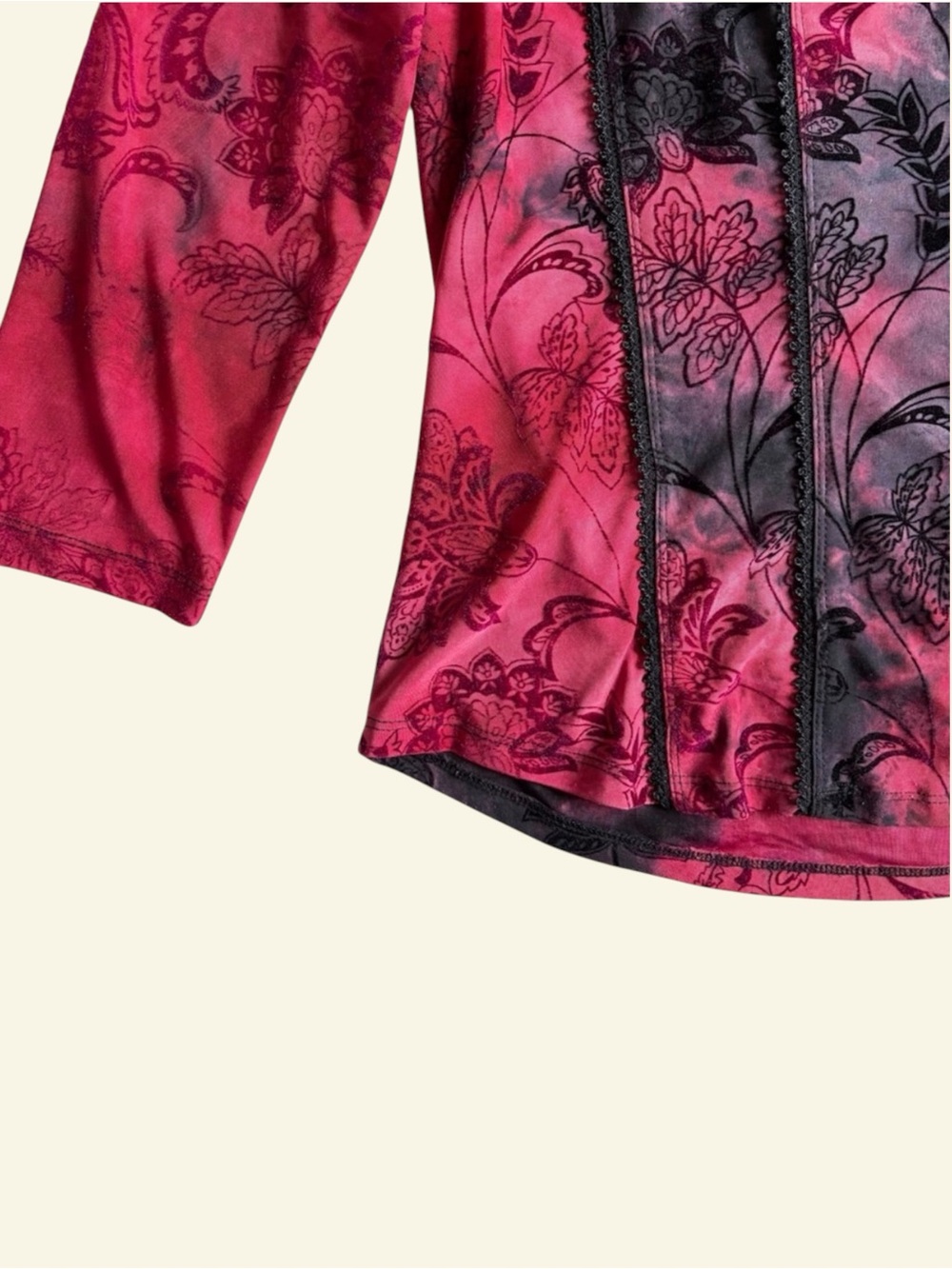 Vintage Y2K Dressbarn Mesh Corset Top Medium Red Black Floral Whimsigoth Fairy - Picture 4 of 9